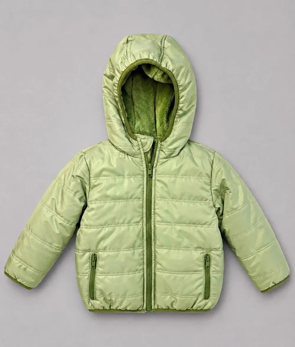 Mick Mack Hooded Full Zip Puffer Jacket Green 24 Months Unisex Pockets